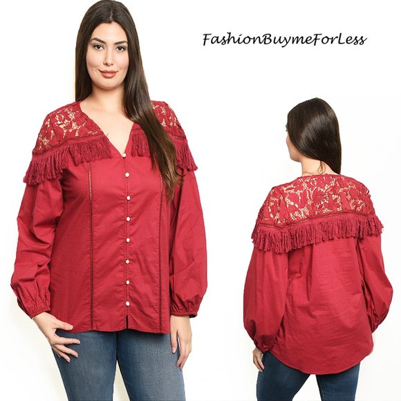 PLUS Western Rodeo Cowgirl Lace Tassel Fringe Top - Picture 1 of 10